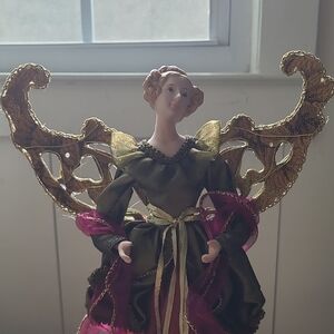 Charming Angel Figurine with Gold and Pink Details